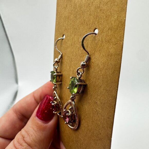Stunning peridot and pink tourmaline in sterling silver dangle earrings!! - Picture 6 of 7